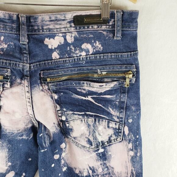 8IGHTH Dstrkt Jeans Men 36X32 Tie Dye Moto Stretch Skinny With Zippers Blue Pink - Picture 7 of 11